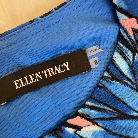 Ellen Tracy Floral Graphic Crepe Dress Blue Pink Size 8 - Picture 6 of 8